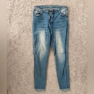 SHEIN Light Blue Skinny Jeans with Faded Knees